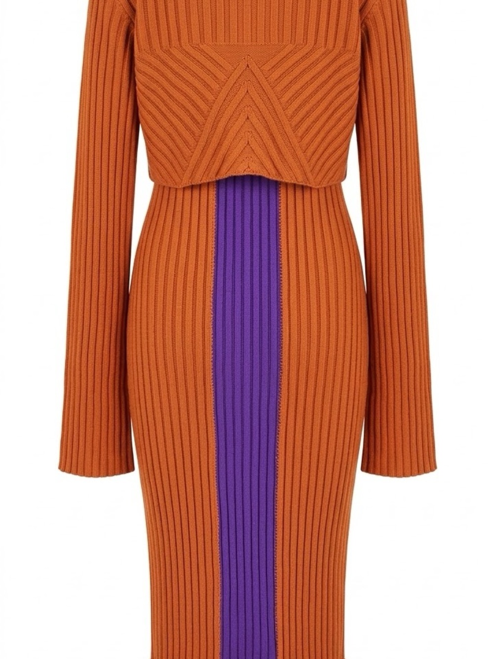 Hanifa Orange Maxi Skirt with Central Purple Stripe